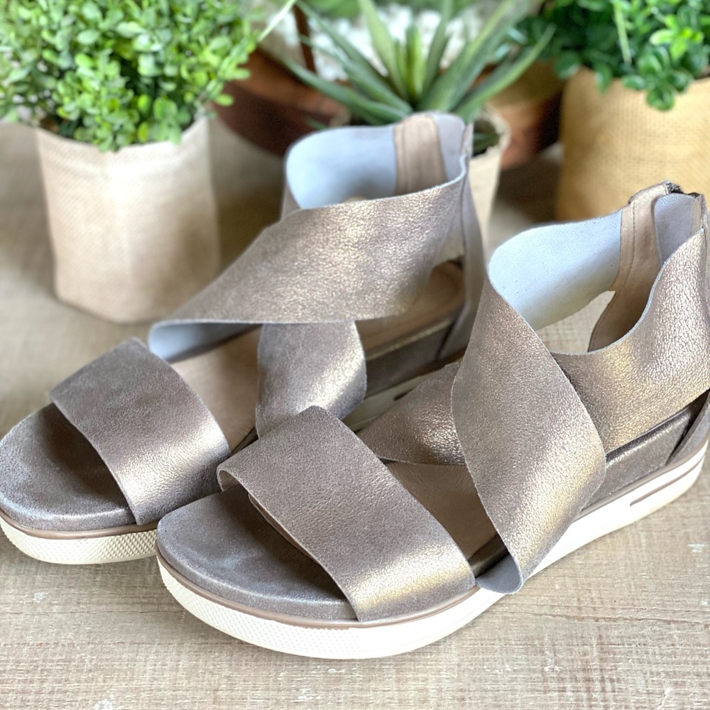 Eileen Fisher Leather Zip Sandals- Metallic